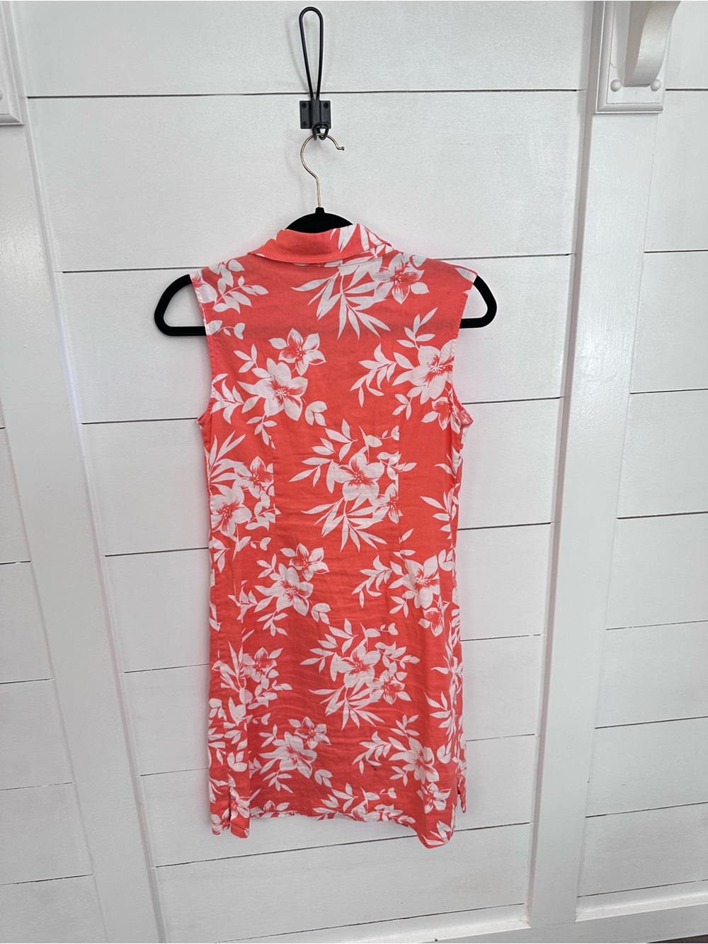 Tommy Bahama XS orange-white tropical floral linen button down sleeveless dress - Picture 3 of 12